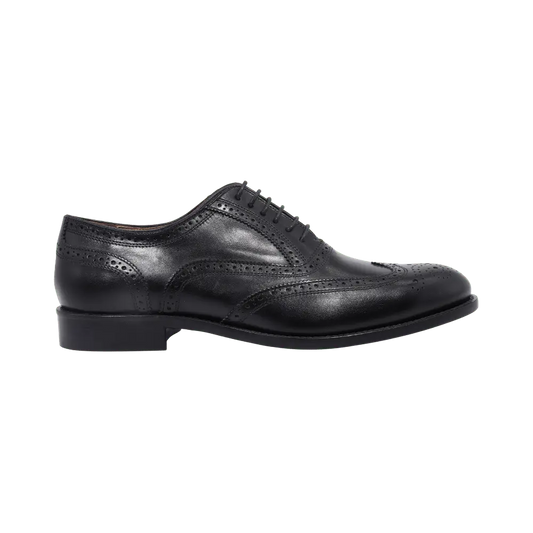 Men's Classic Oxford Brogue in Calf Leather Black - Leather Sole - (MER6650)