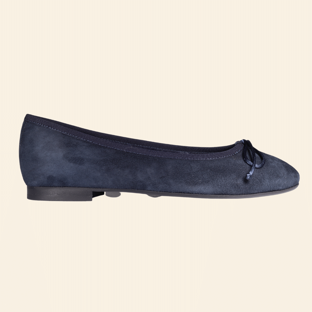Ladies Classic Ballerina Lined with Fur - Leather Suede Blue - FB703