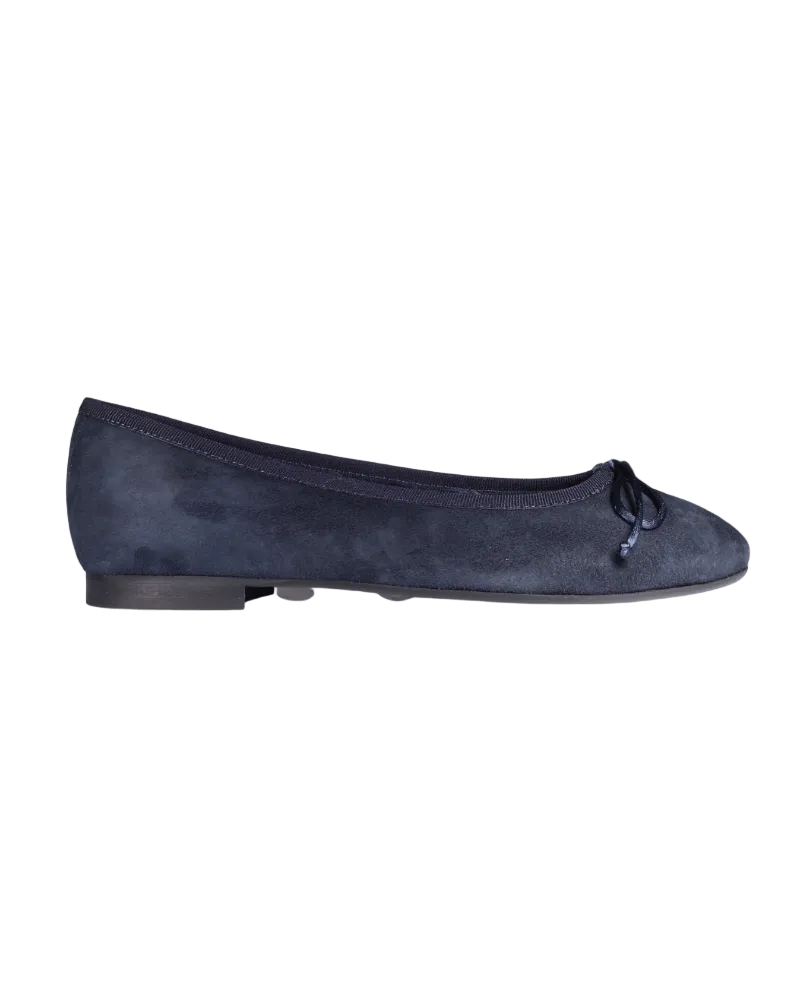 Women's Ballerina Lined with Fur in Leather Suede Blue (FB703)