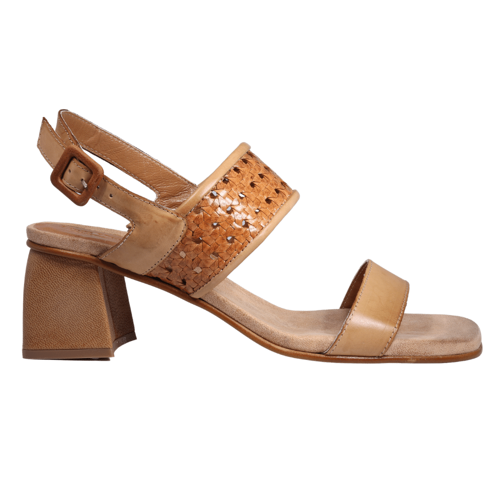 Ladies genuine leather block heel in brown with with adjustable back strap made in Italy exclusively for Aliverti (LUA13017LEG)