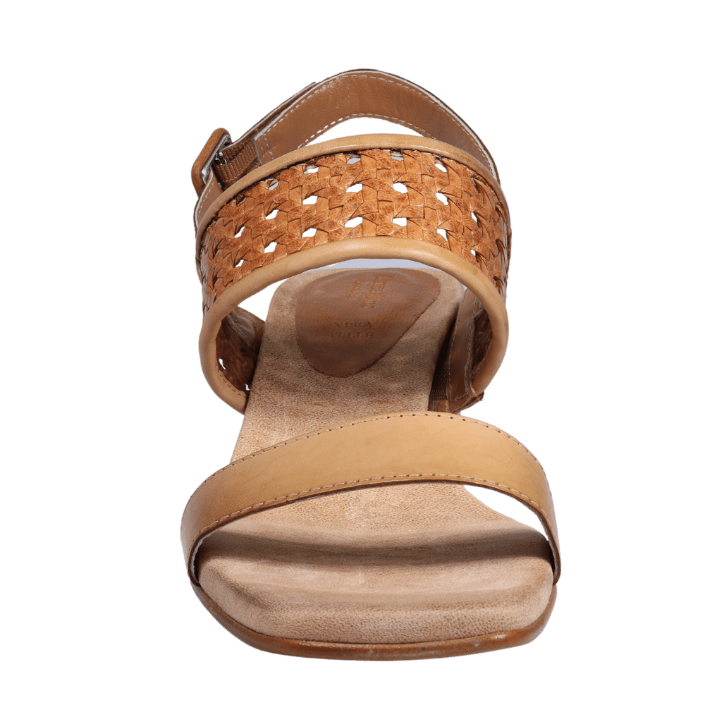 Ladies genuine leather block heel in brown with with adjustable back strap made in Italy exclusively for Aliverti (LUA13017LEG)