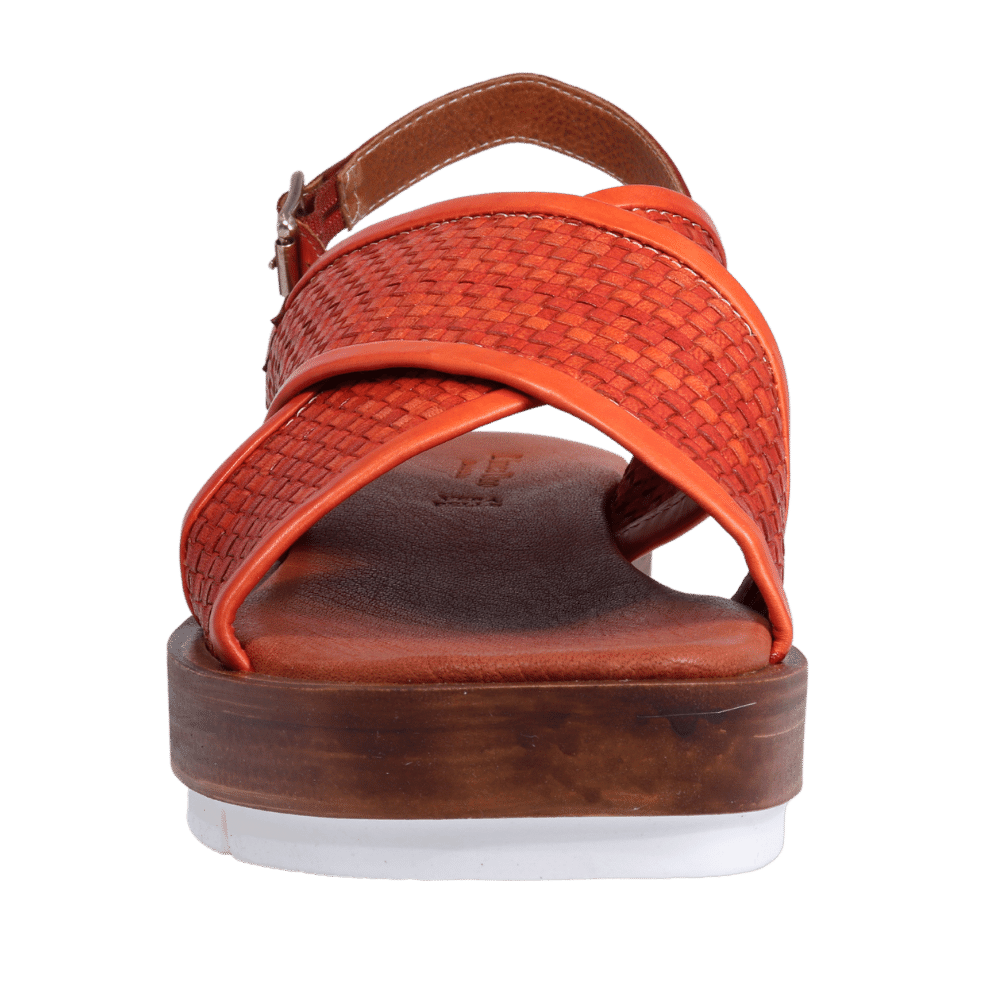 Ladies genuine leather strap sandals with rubber sole in orange made in Italy exclusively for Aliverti (LUA13030ROS)