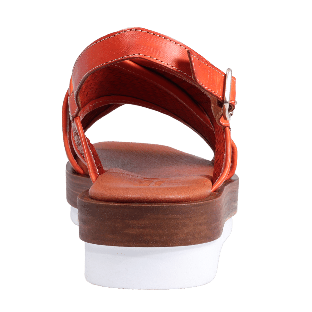 Ladies genuine leather strap sandals with rubber sole in orange made in Italy exclusively for Aliverti (LUA13030ROS)