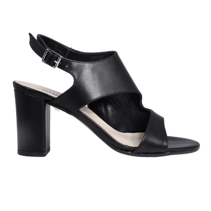 Ladies genuine leather block heel in black with with adjustable ankle strap made in Italy exclusively for Aliverti (LUA1383NER)