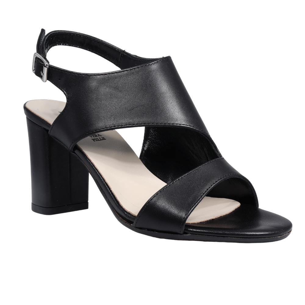 Ladies genuine leather block heel in black with with adjustable ankle strap made in Italy exclusively for Aliverti (LUA1383NER)