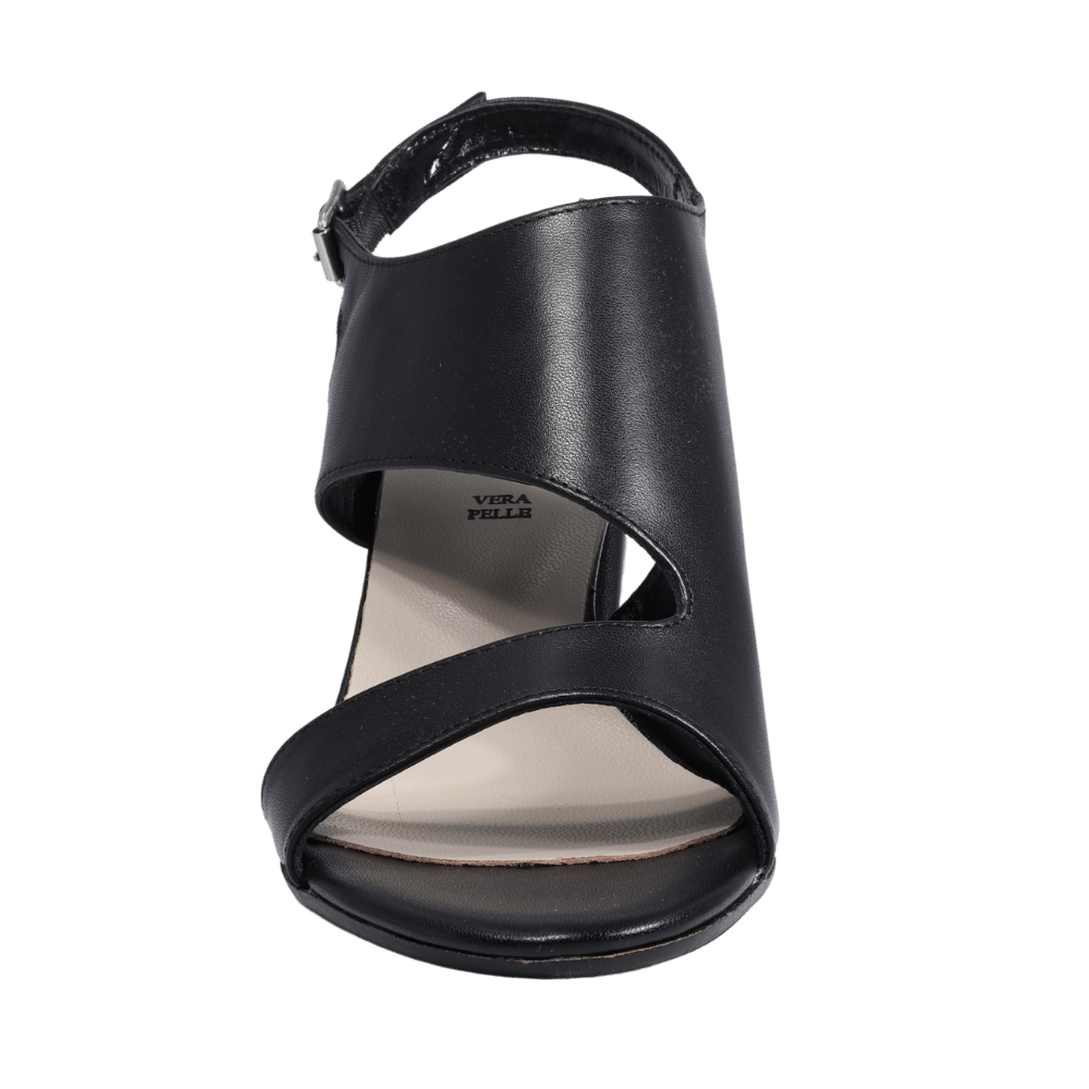 Ladies genuine leather block heel in black with with adjustable ankle strap made in Italy exclusively for Aliverti (LUA1383NER)