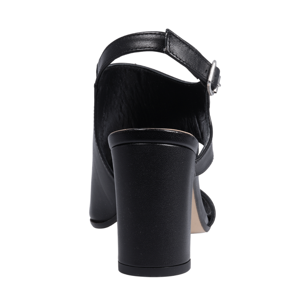 Ladies genuine leather block heel in black with with adjustable ankle strap made in Italy exclusively for Aliverti (LUA1383NER)
