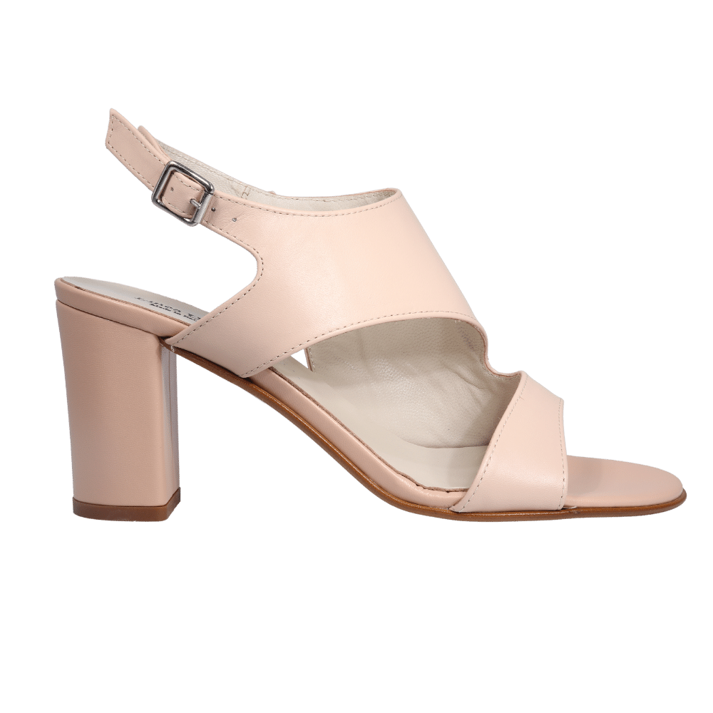 Ladies genuine leather block heel in nude with with adjustable ankle strap made in Italy exclusively for Aliverti (LUA1383NUD)