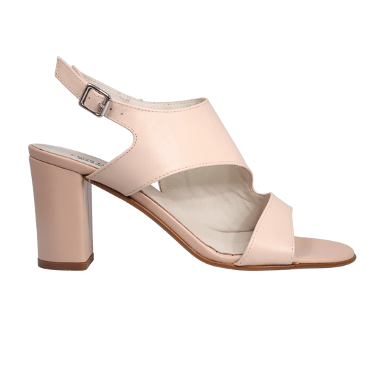 Ladies genuine leather block heel in nude with with adjustable ankle strap made in Italy exclusively for Aliverti (LUA1383NUD)