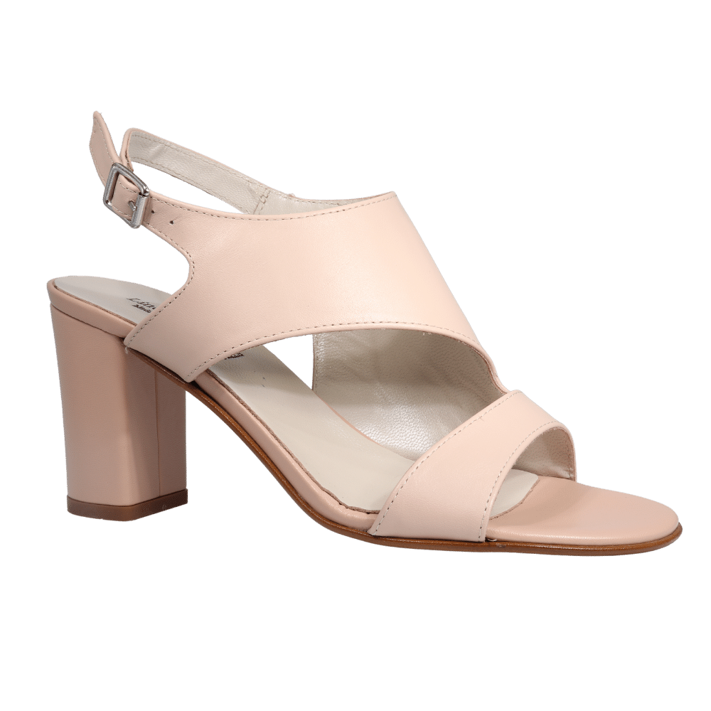 Ladies genuine leather block heel in nude with with adjustable ankle strap made in Italy exclusively for Aliverti (LUA1383NUD)