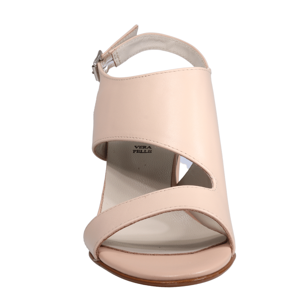Ladies genuine leather block heel in nude with with adjustable ankle strap made in Italy exclusively for Aliverti (LUA1383NUD)