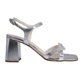 Ladies genuine leather block heel in silver with diamante/diamond finishings with adjustable ankle strap made in Italy exclusively for Aliverti (LUF1607MARG)