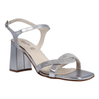 Ladies genuine leather block heel in silver with diamante/diamond finishings with adjustable ankle strap made in Italy exclusively for Aliverti (LUF1607MARG)