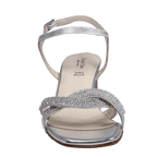 Ladies genuine leather block heel in silver with diamante/diamond finishings with adjustable ankle strap made in Italy exclusively for Aliverti (LUF1607MARG)