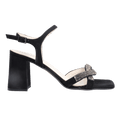 Ladies genuine suede leather block heel in black with diamante/diamond finishings with adjustable ankle strap made in Italy exclusively for Aliverti (LUF1607SNER)