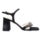 Ladies genuine suede leather block heel in black with diamante/diamond finishings with adjustable ankle strap made in Italy exclusively for Aliverti (LUF1607SNER)