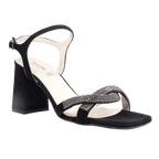 Ladies genuine suede leather block heel in black with diamante/diamond finishings with adjustable ankle strap made in Italy exclusively for Aliverti (LUF1607SNER)