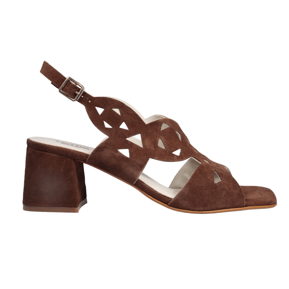 Ladies genuine suede leather block heel in brown with adjustable back strap made in Italy exclusively for Aliverti (LUA1806SBRO)