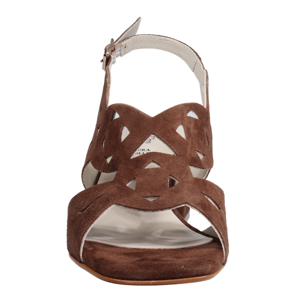 Ladies genuine suede leather block heel in brown with adjustable back strap made in Italy exclusively for Aliverti (LUA1806SBRO)
