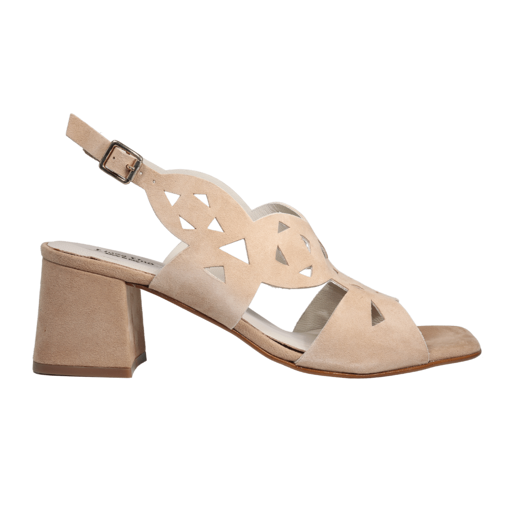 Ladies genuine suede leather block heel in natural with adjustable back strap made in Italy exclusively for Aliverti (LUA1806STER)