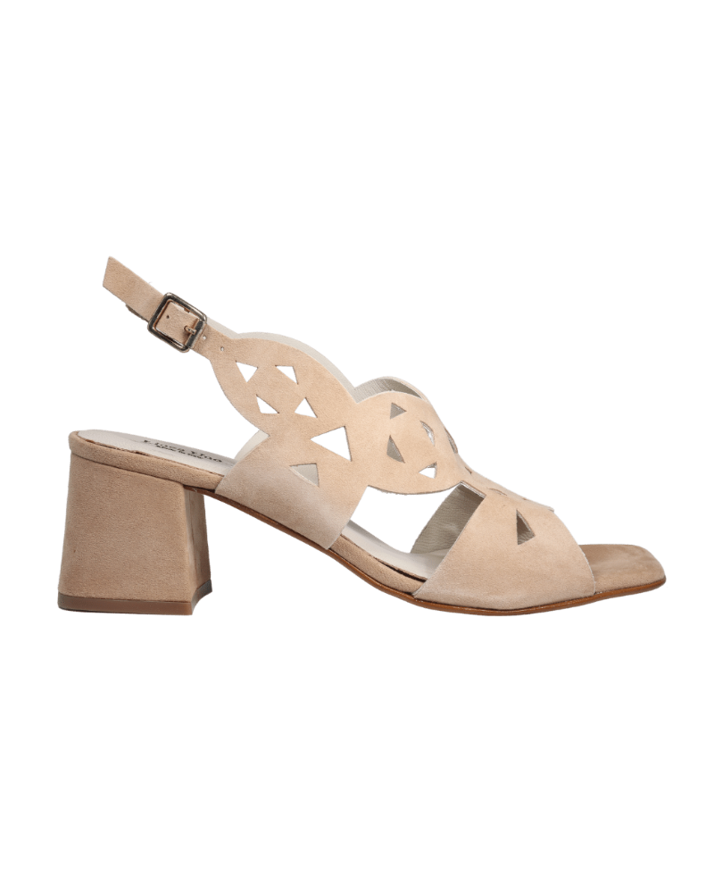 Ladies genuine suede leather block heel in natural with adjustable back strap made in Italy exclusively for Aliverti (LUA1806STER)