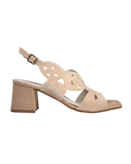 Ladies genuine suede leather block heel in natural with adjustable back strap made in Italy exclusively for Aliverti (LUA1806STER)