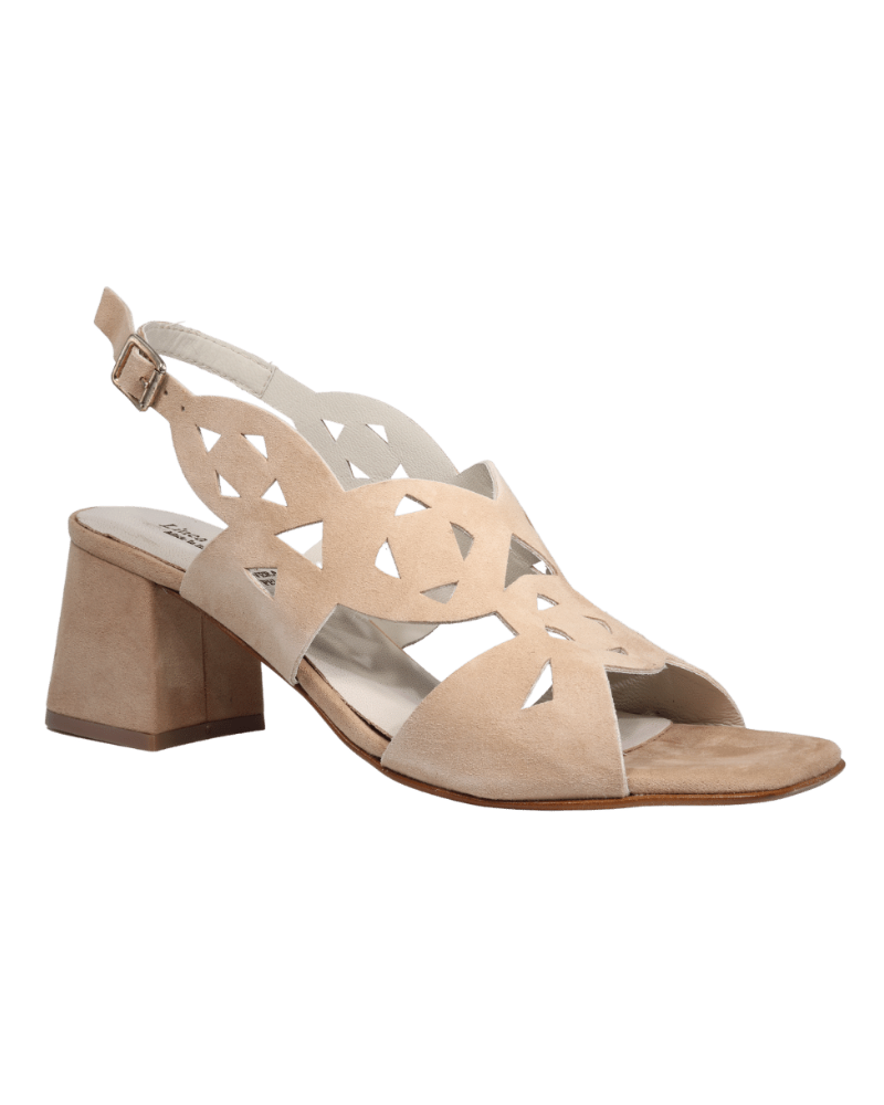 Ladies genuine suede leather block heel in natural with adjustable back strap made in Italy exclusively for Aliverti (LUA1806STER)