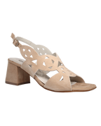 Ladies genuine suede leather block heel in natural with adjustable back strap made in Italy exclusively for Aliverti (LUA1806STER)