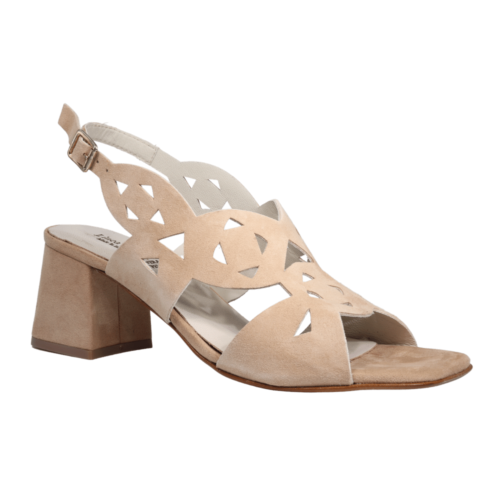 Ladies genuine suede leather block heel in natural with adjustable back strap made in Italy exclusively for Aliverti (LUA1806STER)