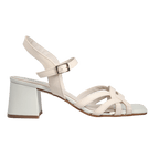 Ladies genuine leather block heel in white with adjustable ankle strap made in Italy exclusively for Aliverti (LUA2078PAN)