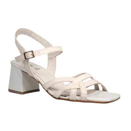 Ladies genuine leather block heel in white with adjustable ankle strap made in Italy exclusively for Aliverti (LUA2078PAN)
