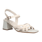 Ladies genuine leather block heel in white with adjustable ankle strap made in Italy exclusively for Aliverti (LUA2078PAN)