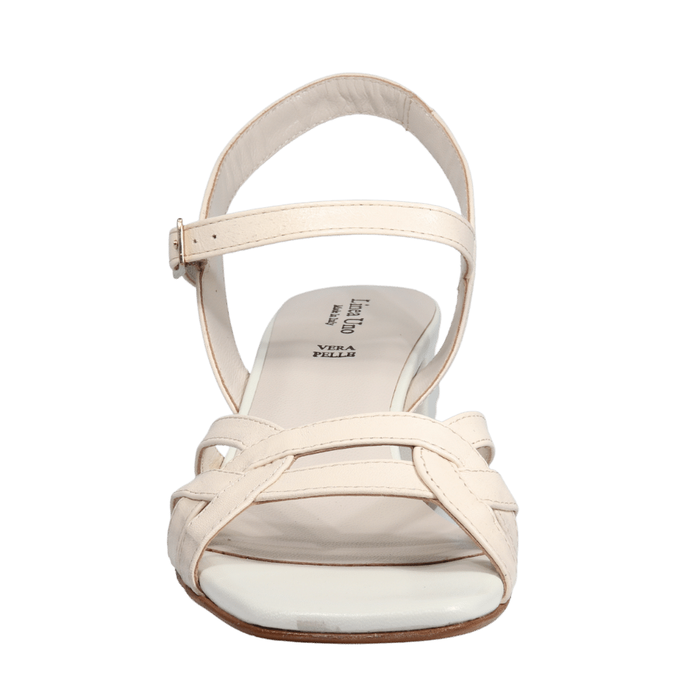 Ladies genuine leather block heel in white with adjustable ankle strap made in Italy exclusively for Aliverti (LUA2078PAN)