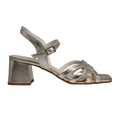 Ladies genuine leather block heel in silver with adjustable ankle strap made in Italy exclusively for Aliverti (LUA2078MPLA)