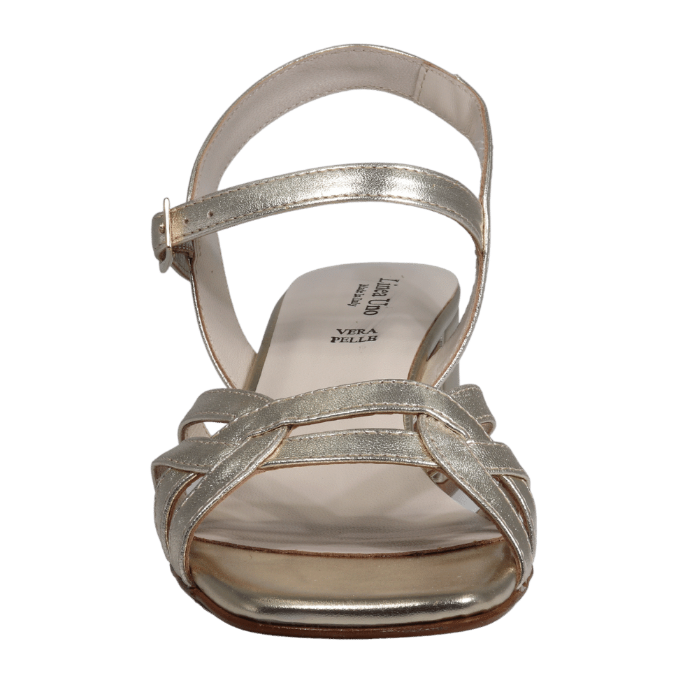 Ladies genuine leather block heel in silver with adjustable ankle strap made in Italy exclusively for Aliverti (LUA2078MPLA)