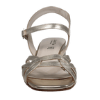 Ladies genuine leather block heel in silver with adjustable ankle strap made in Italy exclusively for Aliverti (LUA2078MPLA)