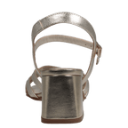 Ladies genuine leather block heel in silver with adjustable ankle strap made in Italy exclusively for Aliverti (LUA2078MPLA)