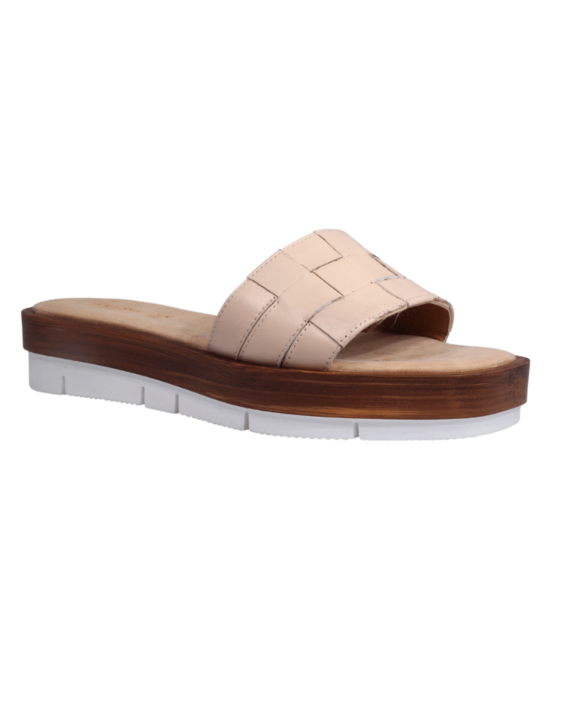 Ladies genuine leather sandal/slide in nude with rubber sole made in Italy exclusively for Aliverti (LUA2150NUD)