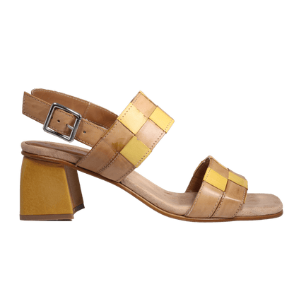 Ladies genuine leather block heel in brown and yellow with adjustable back strap made exclusively for Aliverti (LUA2152LEGGIA)