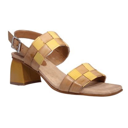 Ladies genuine leather block heel in brown and yellow with adjustable back strap made exclusively for Aliverti (LUA2152LEGGIA)