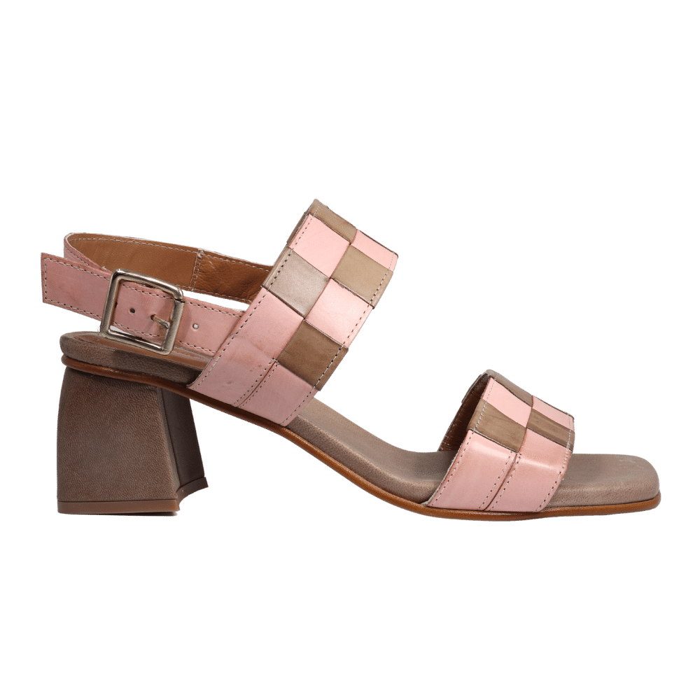 Ladies genuine leather block heel in brown and rose with adjustable back strap made in Italy exclusively for Aliverti (LUA2152ROSTOR)