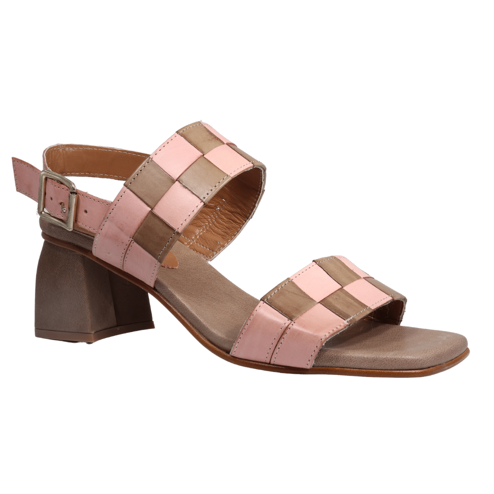 Ladies genuine leather block heel in brown and rose with adjustable back strap made in Italy exclusively for Aliverti (LUA2152ROSTOR)