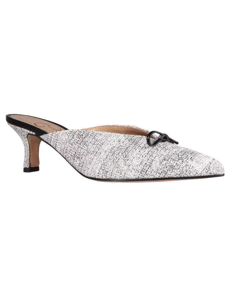 Ladies Italian Genuine Leather Elegant Slipper 4CM Heel in Zircone White and Black by Crispi for Aliverti
