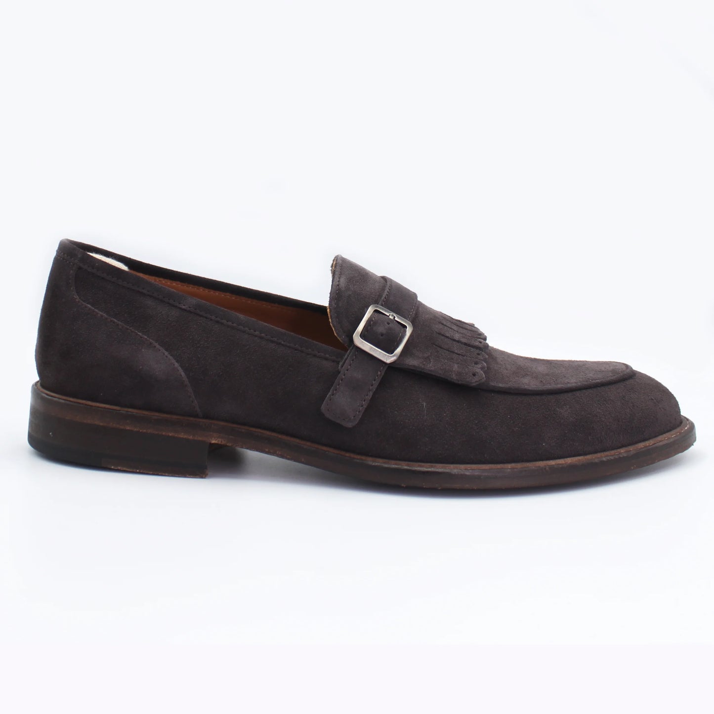 Men's Genuine Suede Leather Moccasin with Buckle in Testa di Moro  (AC337)