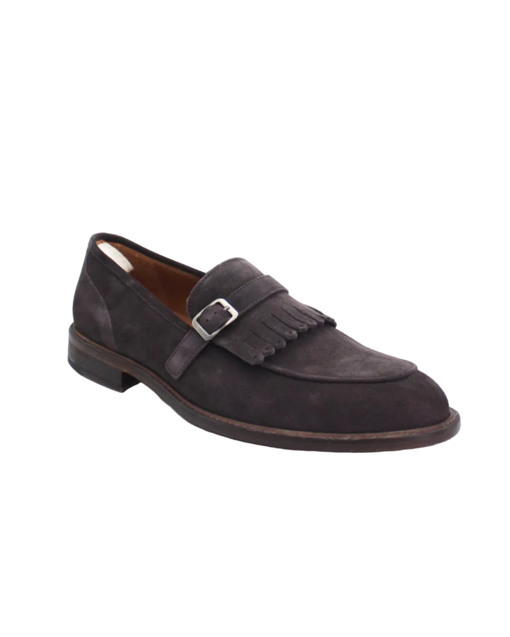 Men's Moccasin with Buckle in Suede Leather Testa di Moro (AC337)