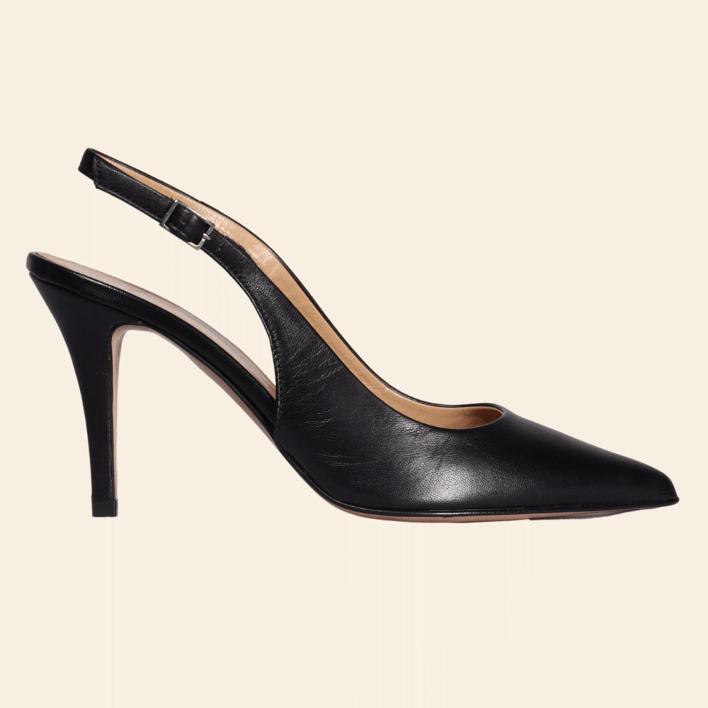 Ladies Italian Genuine Leather Elegant Sling Back Court Heel in Nero by AlivertiShop Handmade Italian Leather Slingback Court Heel in Black (CRB123) or browse our range of hand-made Italian heels for women in leather or suede in-store at Aliverti Durban or Cape Town, or shop online. We deliver in South Africa & offer multiple payment plans as well as accept multiple safe & secure payment methods.