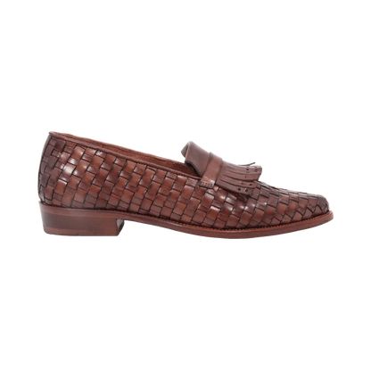 BRD9418 Ladies Hand Woven Moccasin with Fringe in Brown (BRD9418)