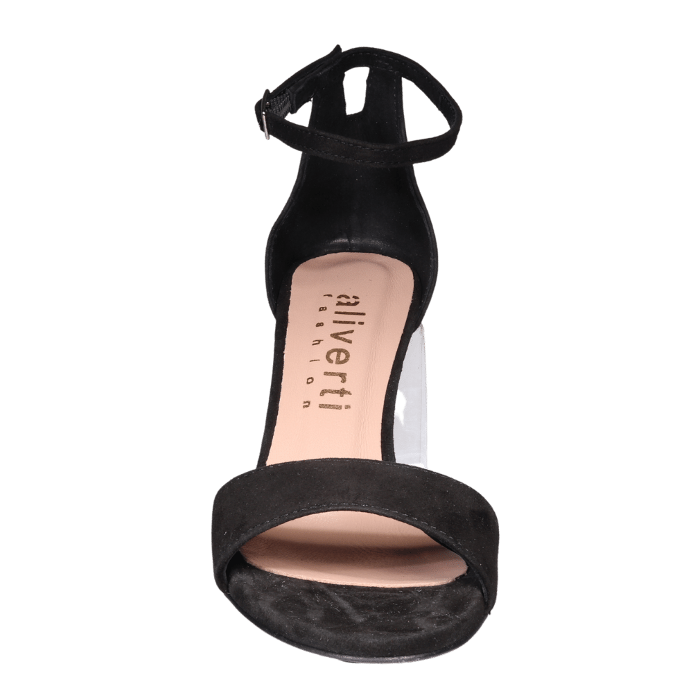 Black leather sales high heel sandals