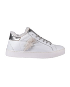 Women's Sneaker in White Leather with Silver and Fur (TWCORTINA)
