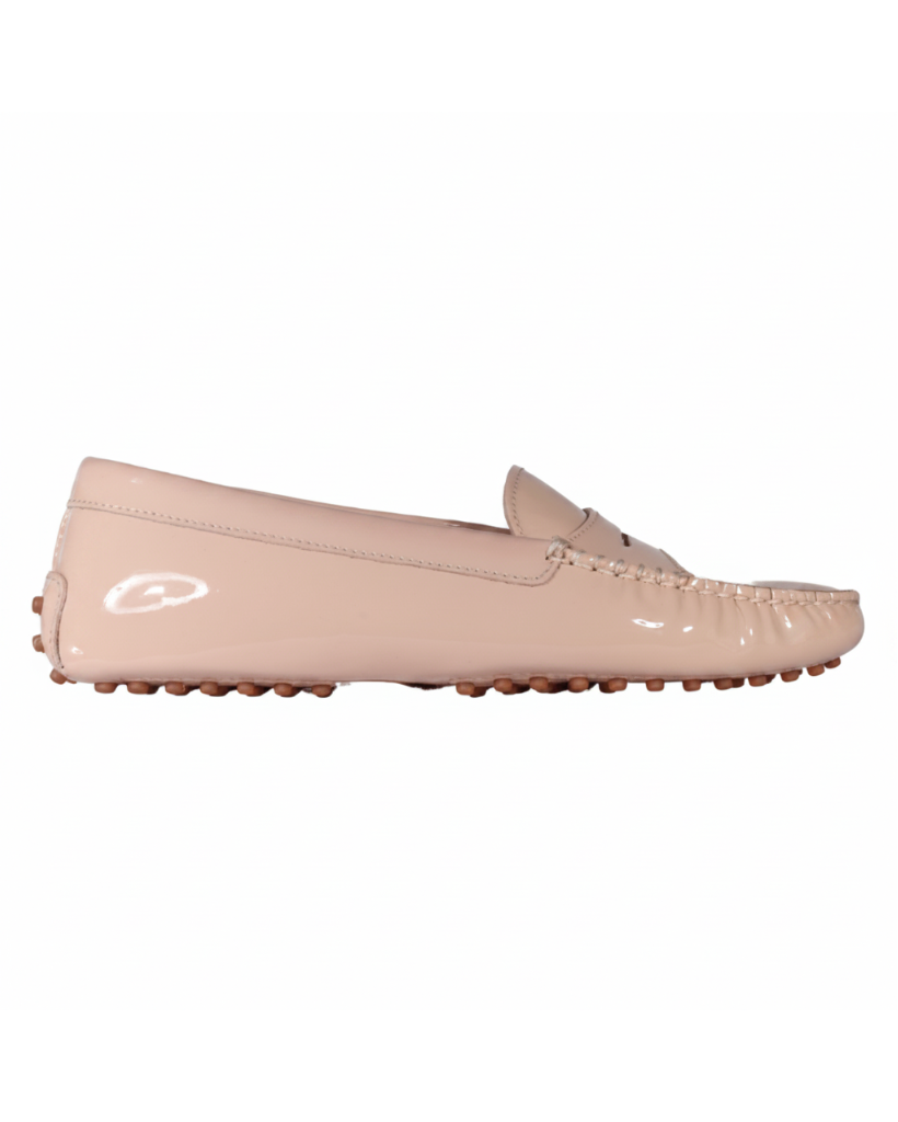Leather Patent Driver Moccasin in Cipria by Aliverti